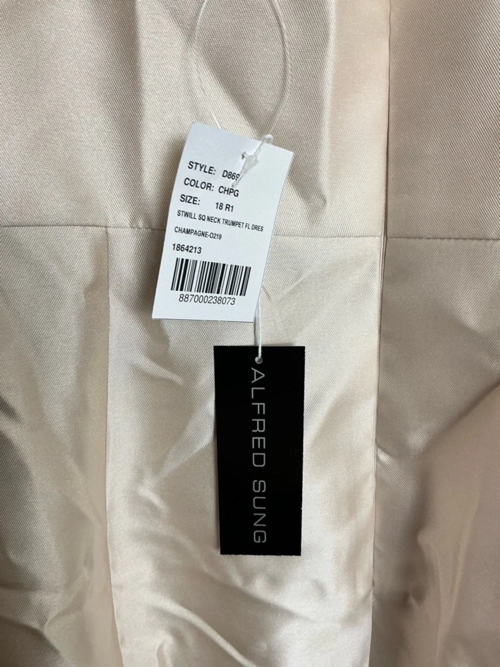 ALFRED SUNG Champagne Satin Square-Neck Maxi Gown - Picture 4 of 5
